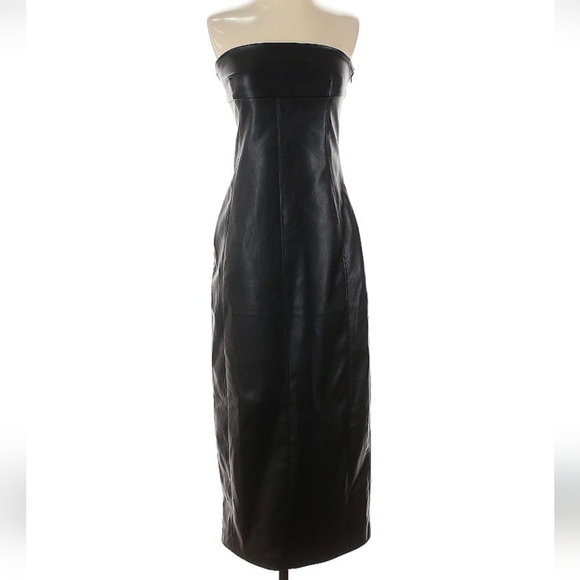 Zara Strapless Faux Leather Midi Dress Size S - Picture 15 of 16